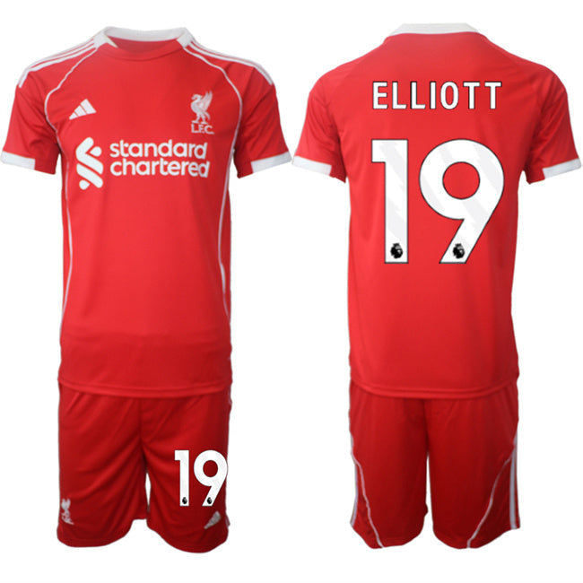 Liverpool #19 Harvey Elliott 2025 Red Home Soccer Jersey Suit sports jersey product view 1