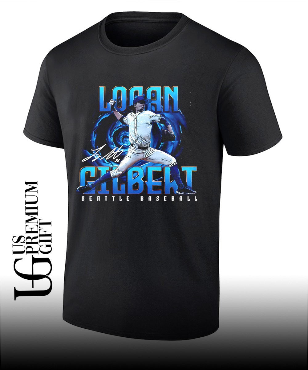 Logan Gilbert Seattle Mariners baseball 2026 signature graphic shirt Unisex T-shirt, Sweatshirt, Hoodie, Long Sleeve Tee - T-Shirt, Sweatshirt, Hoodie