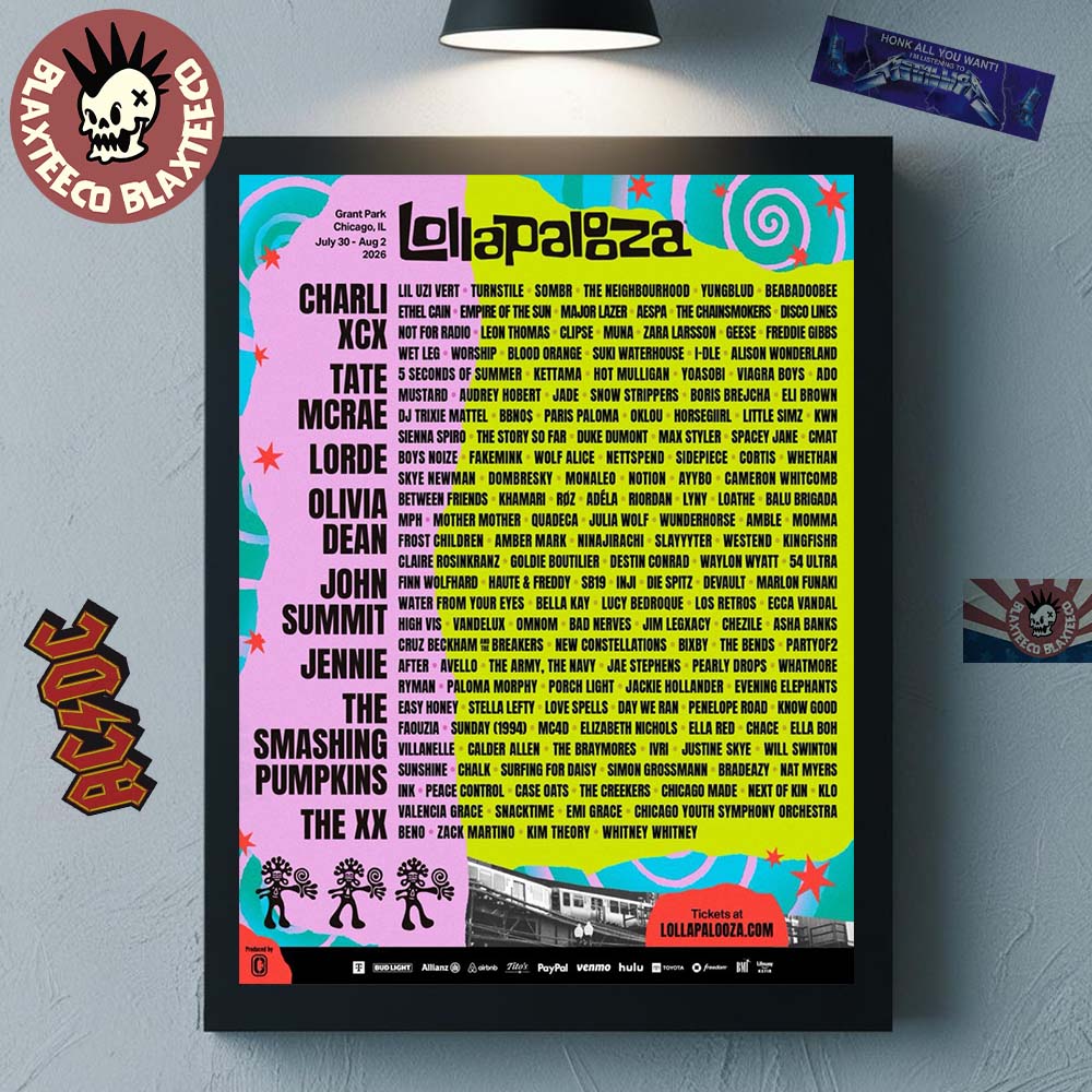 Lollapalooza Chicago 2026 Full Lineup Poster At Grant Park From July 30 To August 2 2026 Home Decor Poster Canvas - T-Shirt, Sweatshirt, Hoodie
