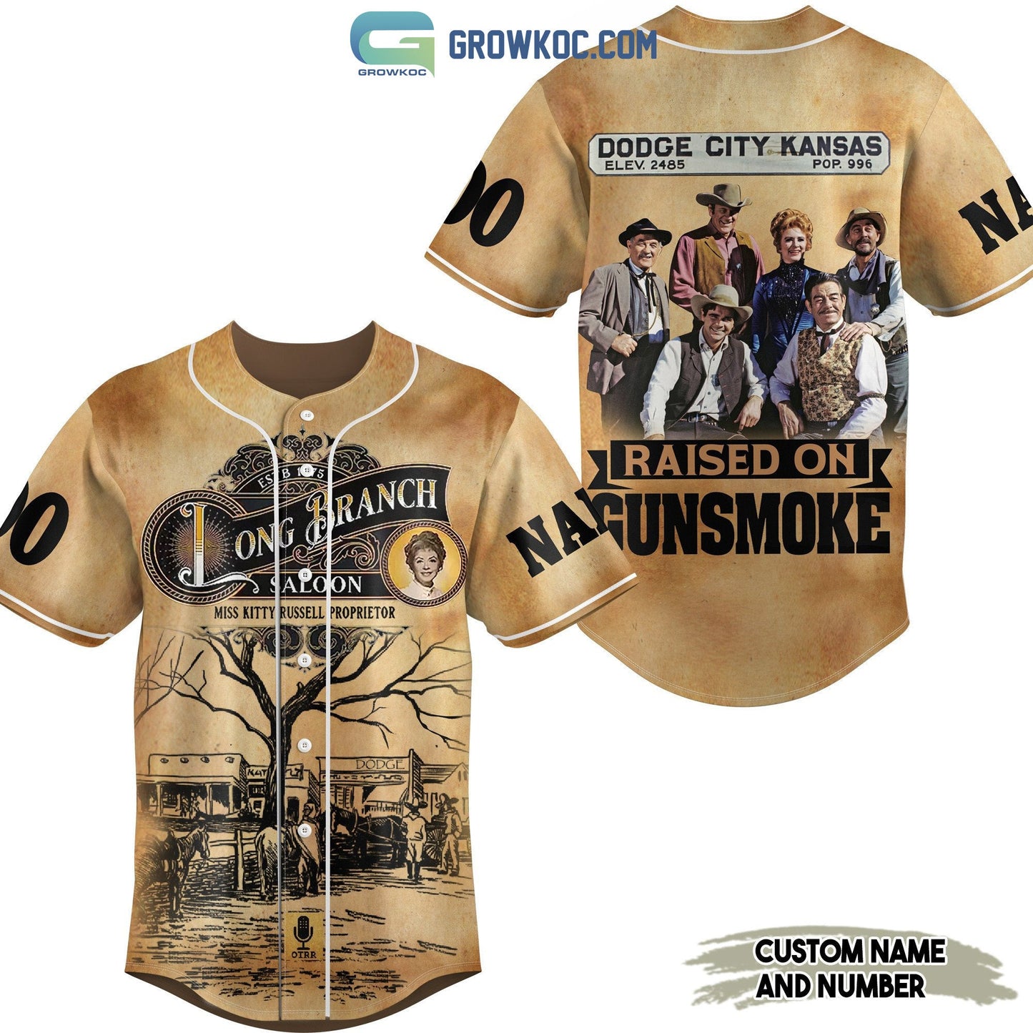 Long Branch Dodge City Kansas Raised On Gunsmoke Personalized Baseball Jersey baseball jersey product view 1