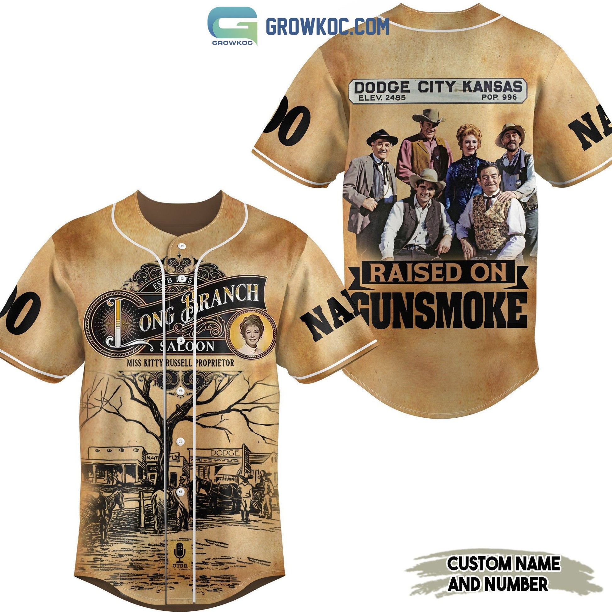 Long Branch Dodge City Kansas Raised On Gunsmoke Personalized Baseball Jersey baseball jersey product view 1