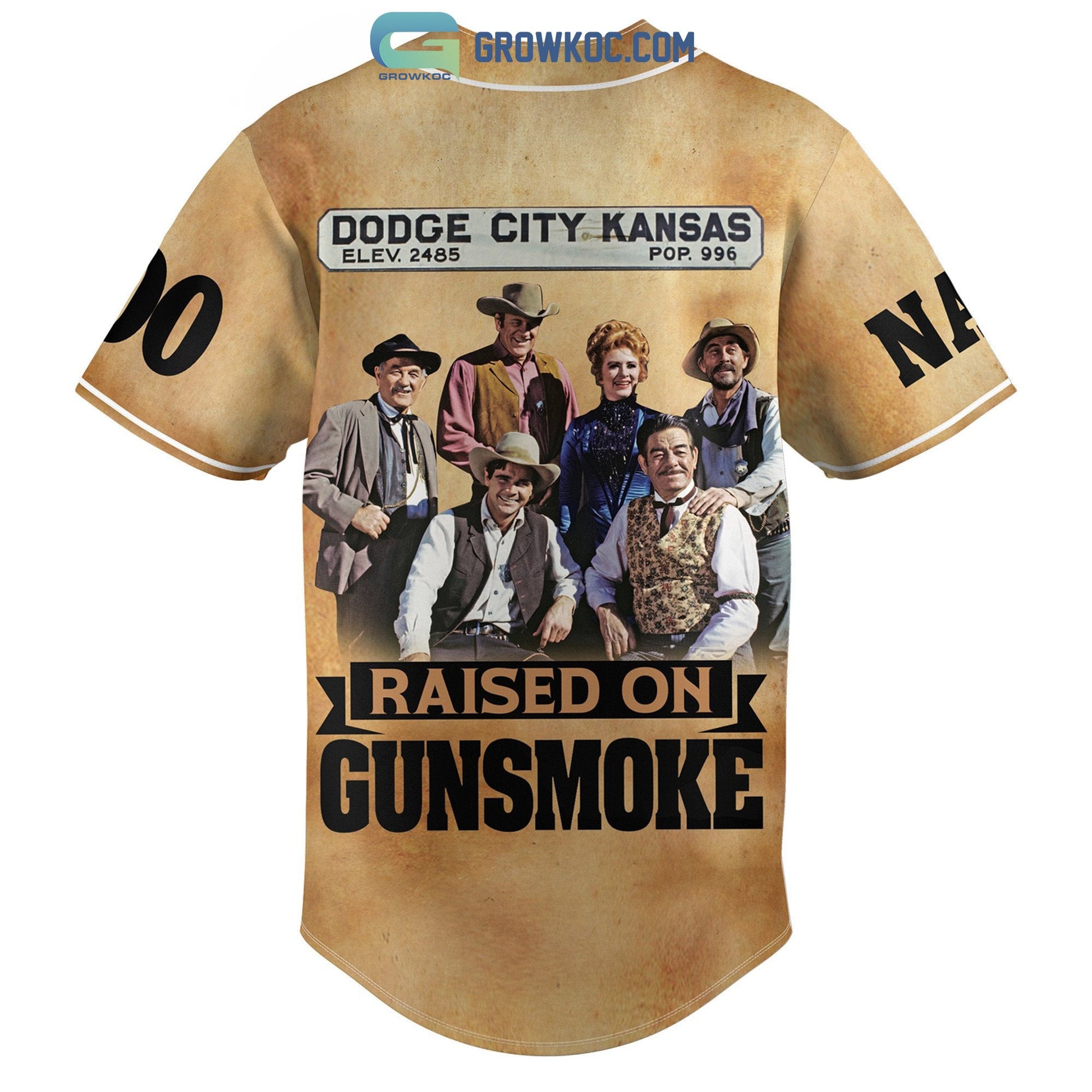 Long Branch Dodge City Kansas Raised On Gunsmoke Personalized Baseball Jersey baseball jersey product view 2