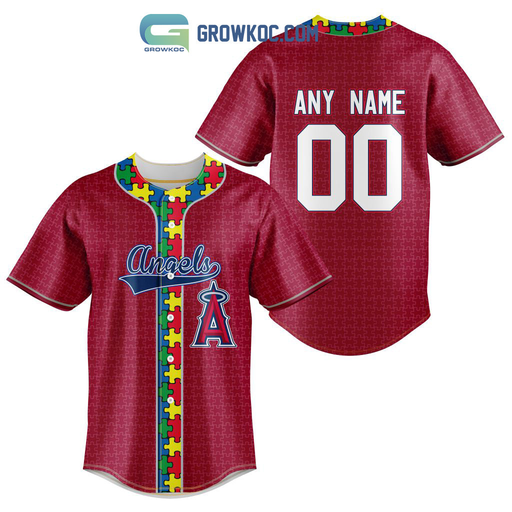 Los Angeles Angels Of Anaheim MLB Fearless Against Autism Personalized Baseball Jersey baseball jersey product view 1