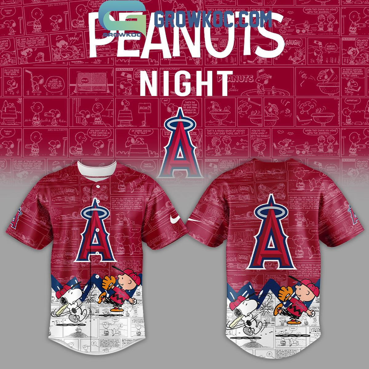 Los Angeles Angels Peanuts 75th Anniversary Baseball Jersey baseball jersey product view 1