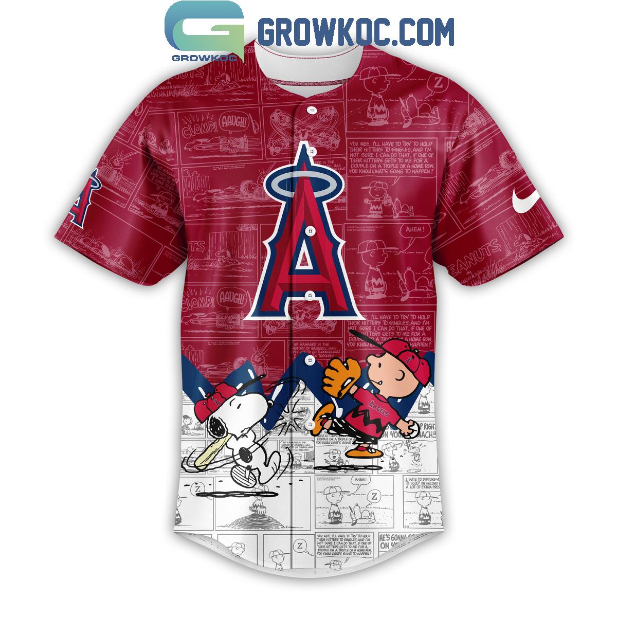 Los Angeles Angels Peanuts 75th Anniversary Baseball Jersey baseball jersey product view 2