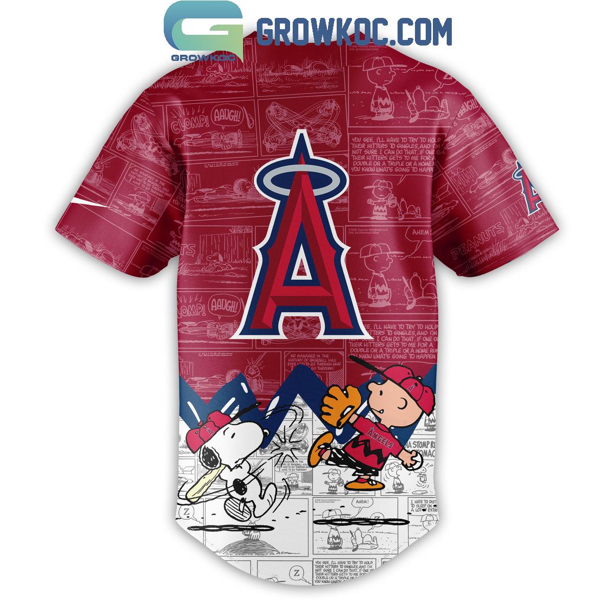 Los Angeles Angels Peanuts 75th Anniversary Baseball Jersey baseball jersey product view 3