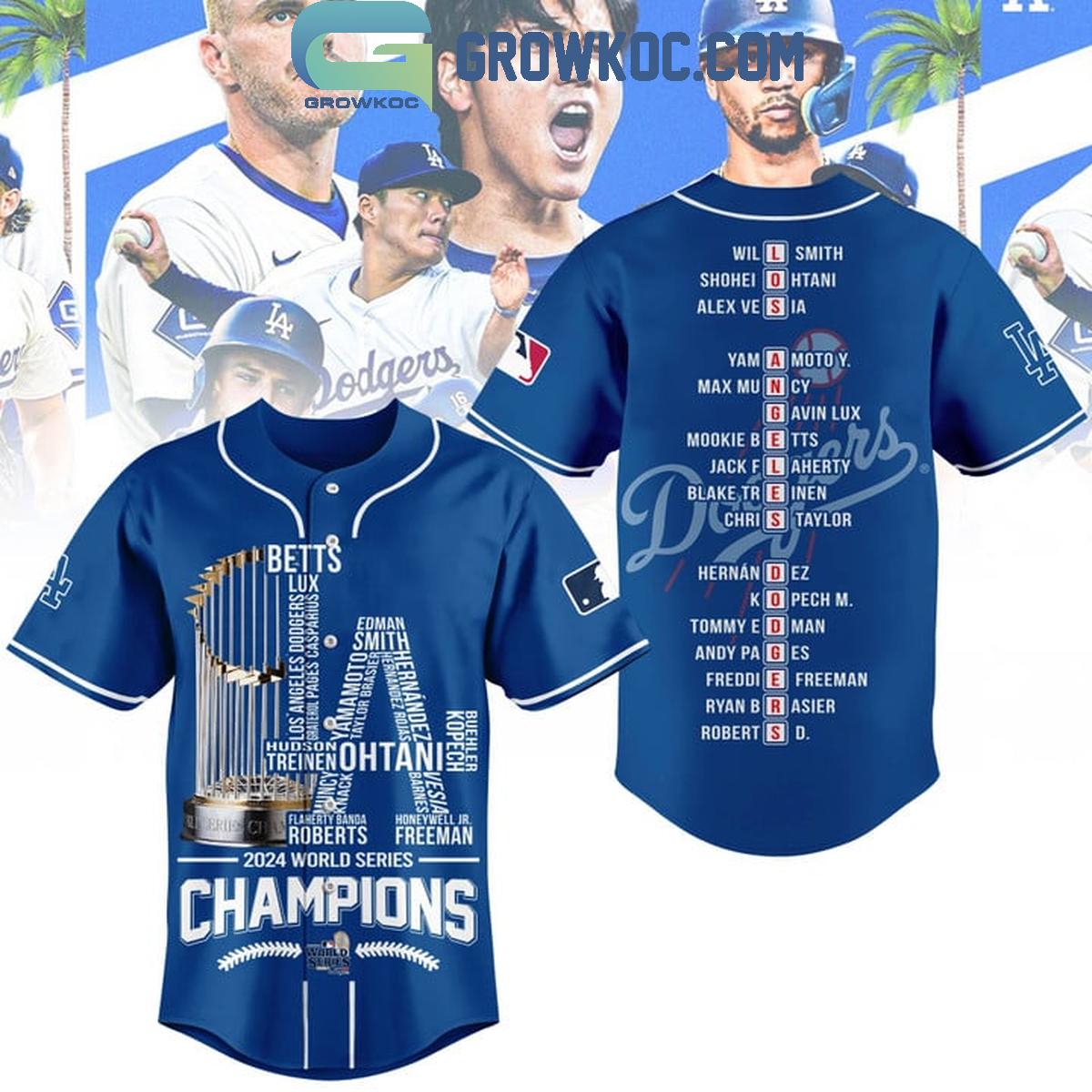 Los Angeles Dodgers 2024 Champions World Series Showtime Baseball Jersey baseball jersey product view 1