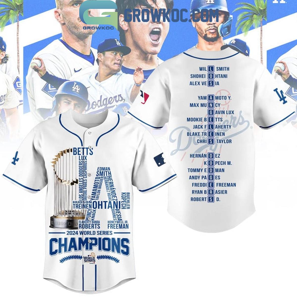 Los Angeles Dodgers 2024 Champions World Series Showtime Baseball Jersey baseball jersey product view 2