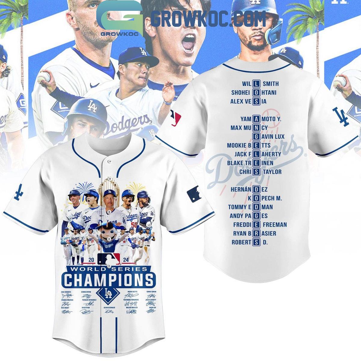 Los Angeles Dodgers 2024 Champions World Series We Are LA Baseball Jersey baseball jersey product view 2