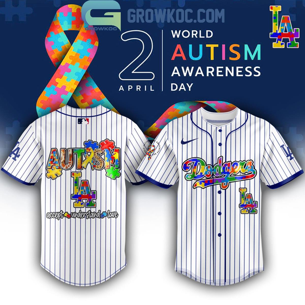 Los Angeles Dodgers Autism Awareness Day Baseball Jersey baseball jersey product view 1
