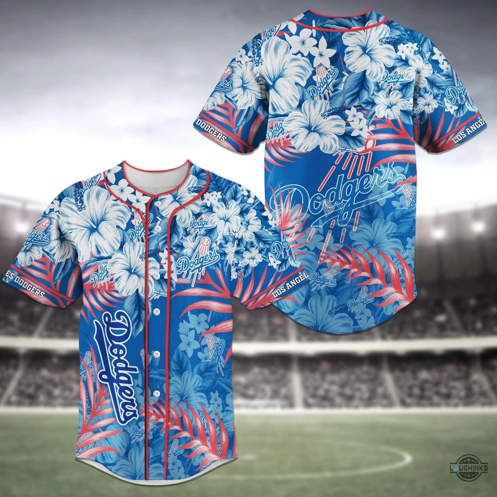 Los Angeles Dodgers Baseball Jersey Shirt Flower Design Hibiscus La Dodgers 2024 All Over Printed Uniform Shirts Mlb Shop Gift For Shohei Ohtani Fans baseball jersey product view 1