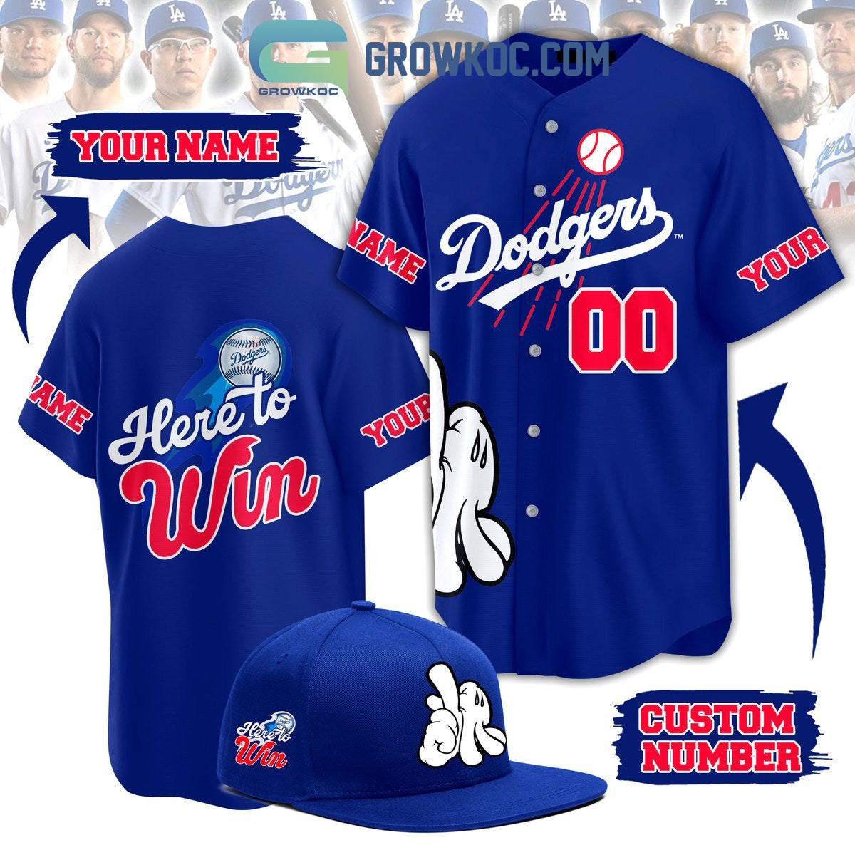 Los Angeles Dodgers Here To Win Personalized Baseball Jersey baseball jersey product view 1