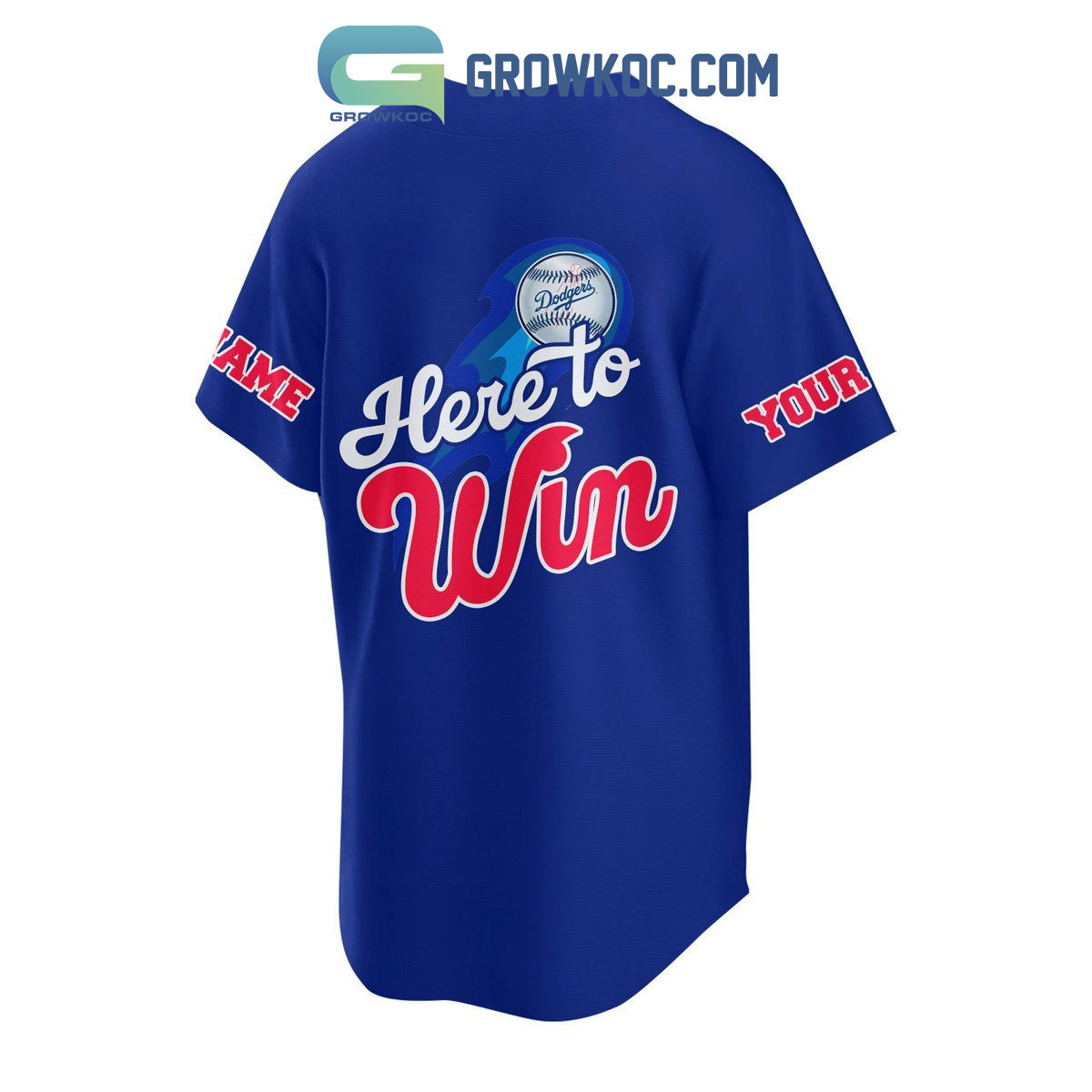 Los Angeles Dodgers Here To Win Personalized Baseball Jersey baseball jersey product view 3