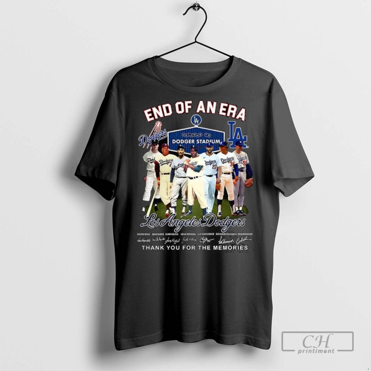 Los Angeles Dodgers Legend End Of An Era Signature T Shirts Unisex T-shirt, Sweatshirt, Hoodie, Long Sleeve Tee - T-Shirt, Sweatshirt, Hoodie