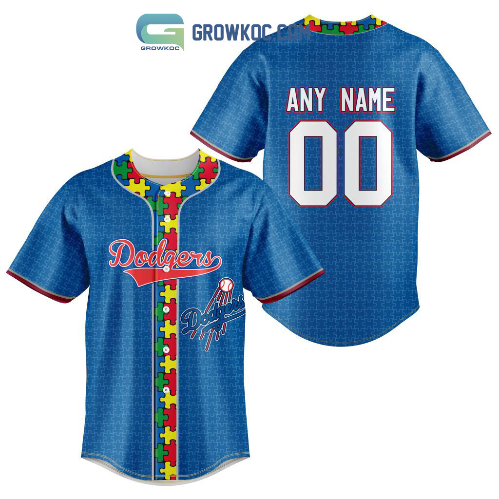 Los Angeles Dodgers MLB Fearless Against Autism Personalized Baseball Jersey baseball jersey product view 1