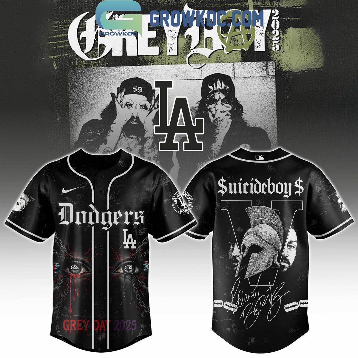 Los Angeles Dodgers Mix Suicideboys Grey Day 2025 Baseball Jersey baseball jersey product view 1