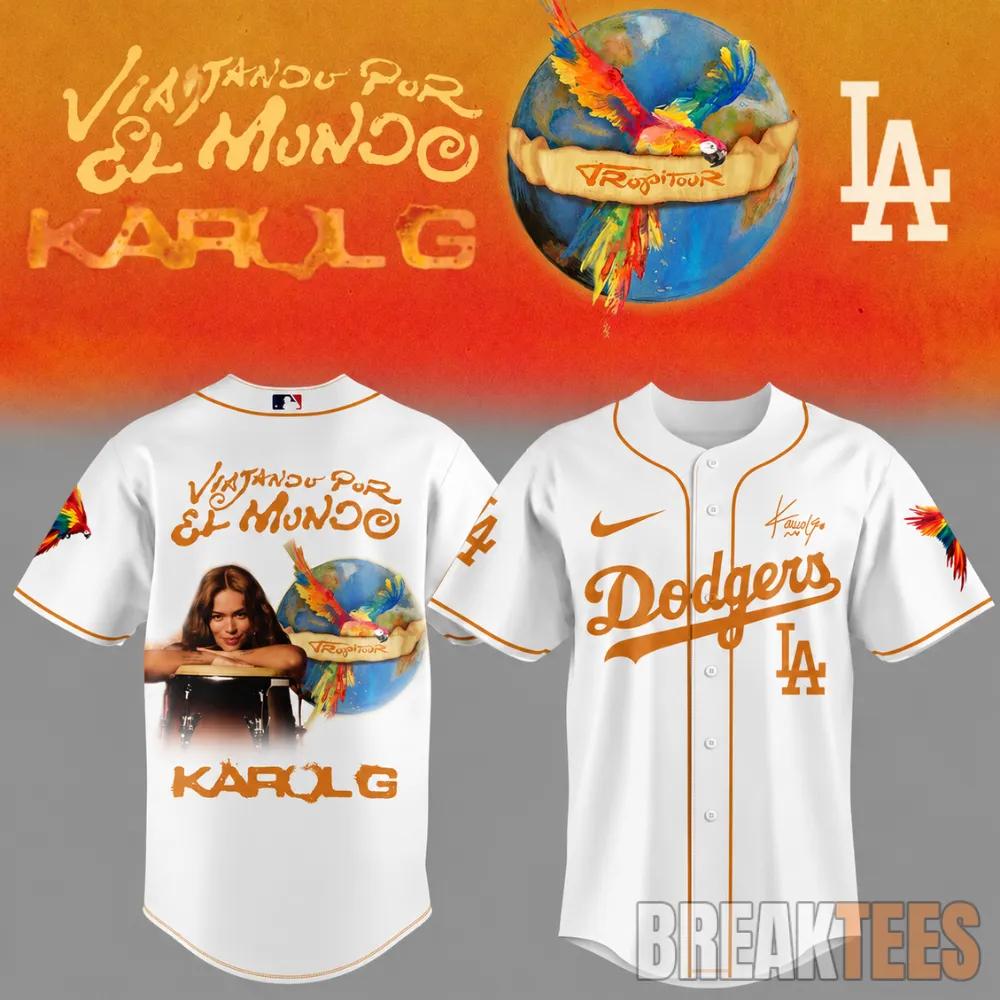Los Angeles Dodgers x Karol G Viajando Por El Mundo 2026 White Baseball Jersey Unisex T-shirt, Sweatshirt, Hoodie, Long Sleeve Tee - T-Shirt, Sweatshirt, Hoodie