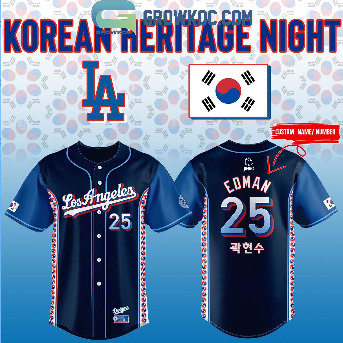 Los Angeles Dodgers x Korean Heritage Night Personalized Baseball Jersey baseball jersey product view 1