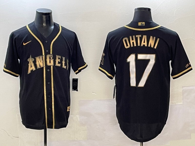 Los Angeles Angels #17 Shohei Ohtani Angels Gold Text Baseball Jersey baseball jersey product view 1