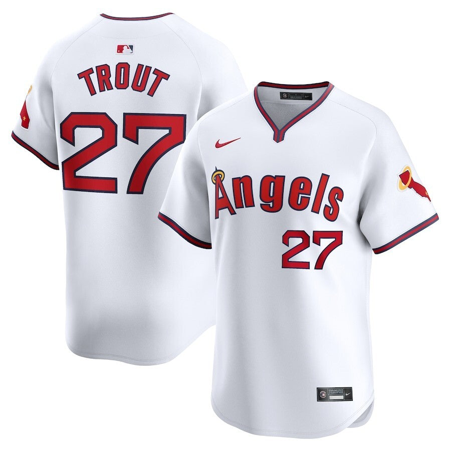 Los Angeles Angels #27 Mike Trout Alternate Limited Player Jersey – White Baseball Jersey baseball jersey product view 1