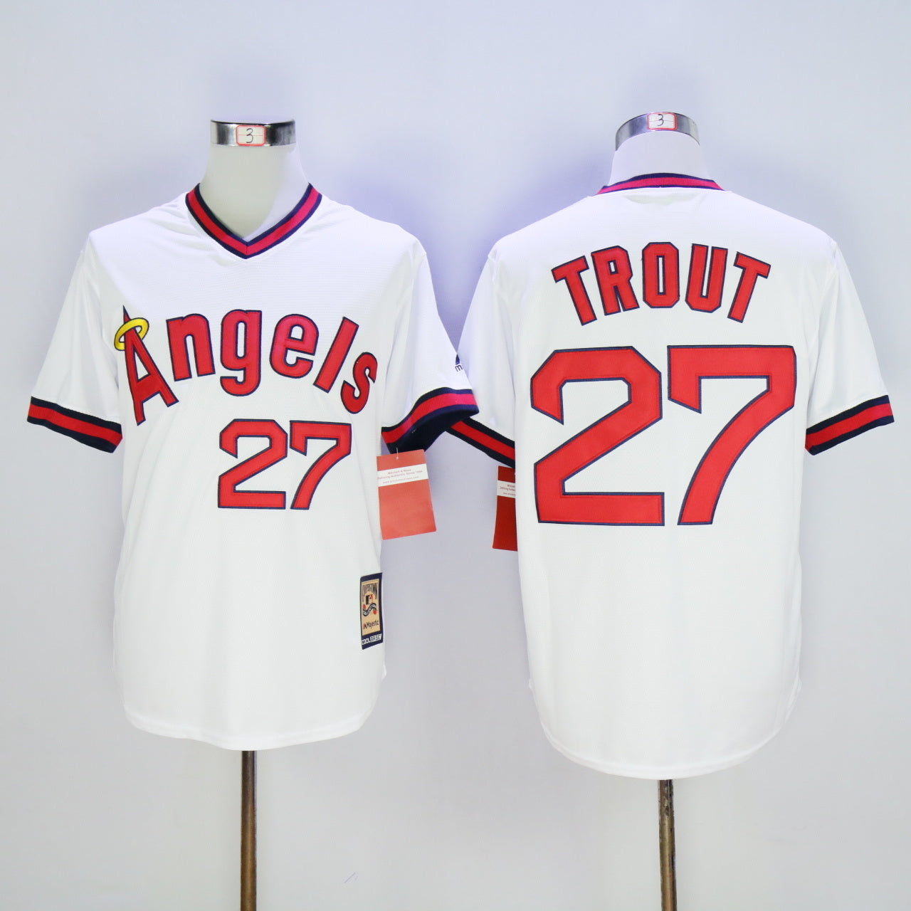 Los Angeles Angels #27 Mike Trout Angels 27 White 1980 Inverted Baseball Jersey baseball jersey product view 1