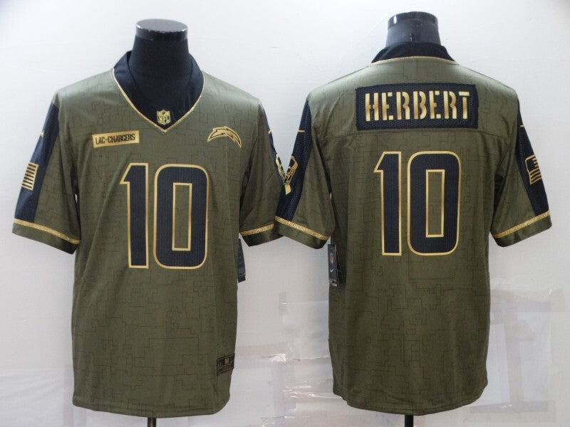 Los Angeles Chargers #10 Justin Herbert 21 Salute Gold Text 910 Football Jersey football jersey product view 1