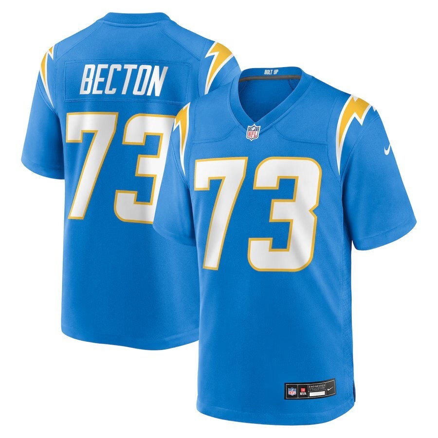 Los Angeles Chargers #73 Mekhi Becton Team Game Jersey - Powder Blue Football Jersey football jersey product view 1