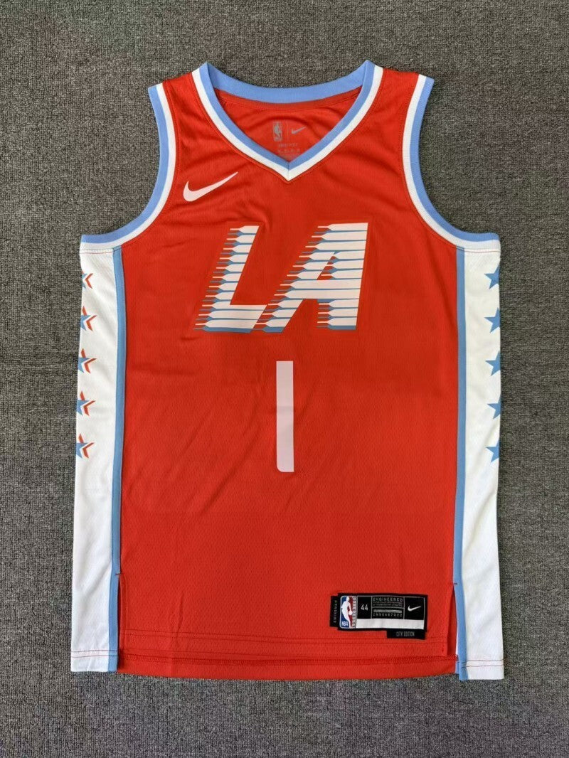 Los Angeles Clippers #1 James Harden 26 Season Clippers Team City Orange Red Style 2 Basketball Jersey basketball jersey product view 1