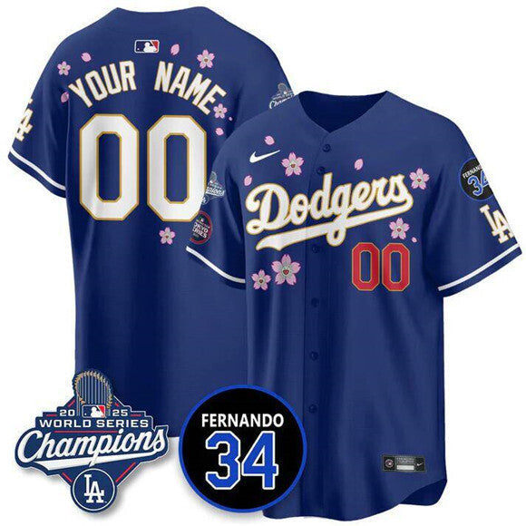 Los Angeles Dodgers ACTIVE PLAYER Custom Royal Tokyo 2025 World Series 34 Baseball Jersey baseball jersey product view 1
