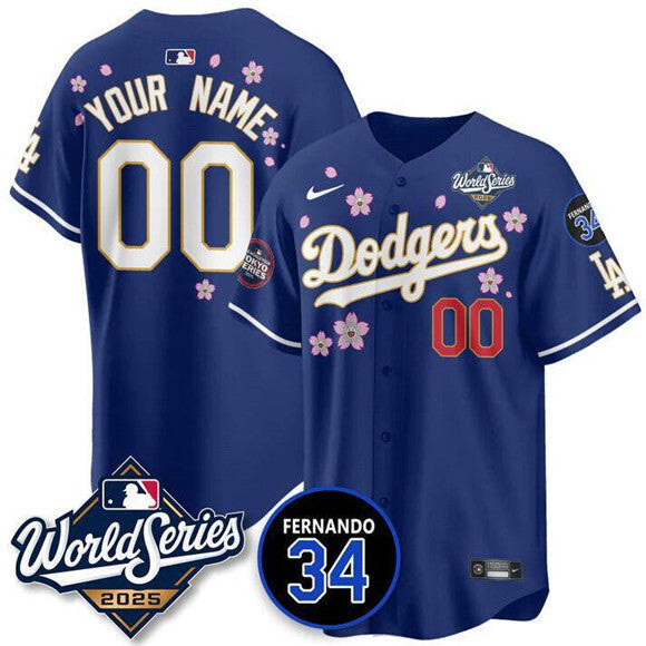 Los Angeles Dodgers ACTIVE PLAYER Custom Royal Tokyo 2025 World Series With Baseball Jersey baseball jersey product view 1