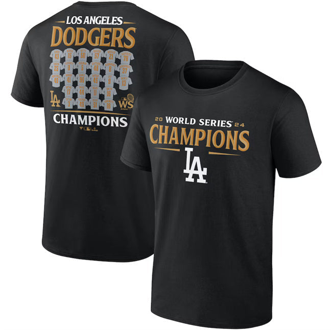 Los Angeles Dodgers Black 2024 World Series Champions Jersey Roster T-Shirt Baseball Jersey baseball jersey product view 1