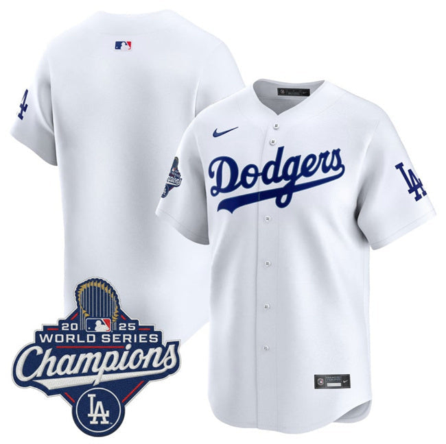 Los Angeles Dodgers Blank White 2025 World Series Champions Patch Home Limited Baseball Jersey baseball jersey product view 1