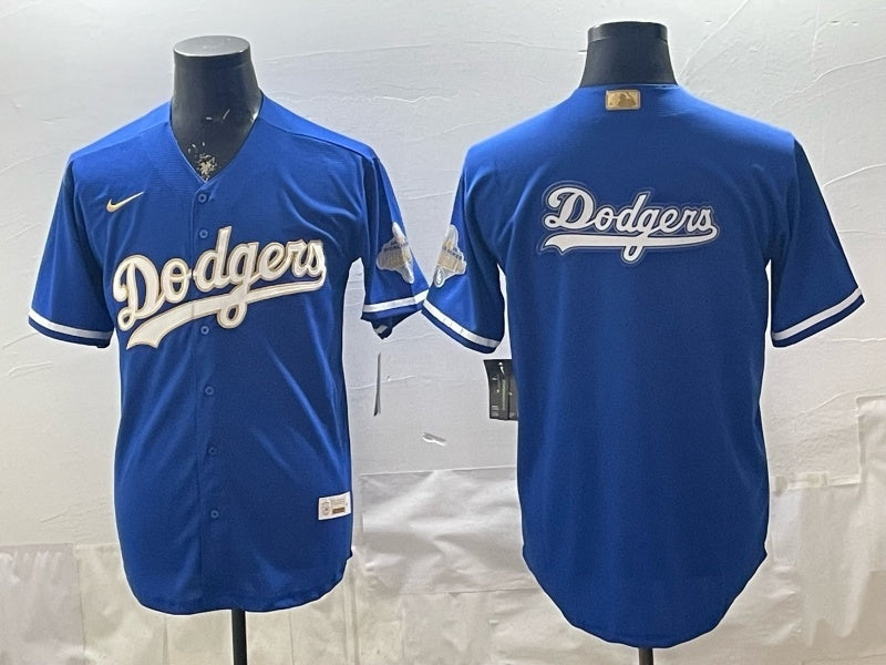 Los Angeles Dodgers Dodgers Blue Gold V2 Style 3 Baseball Jersey baseball jersey product view 1