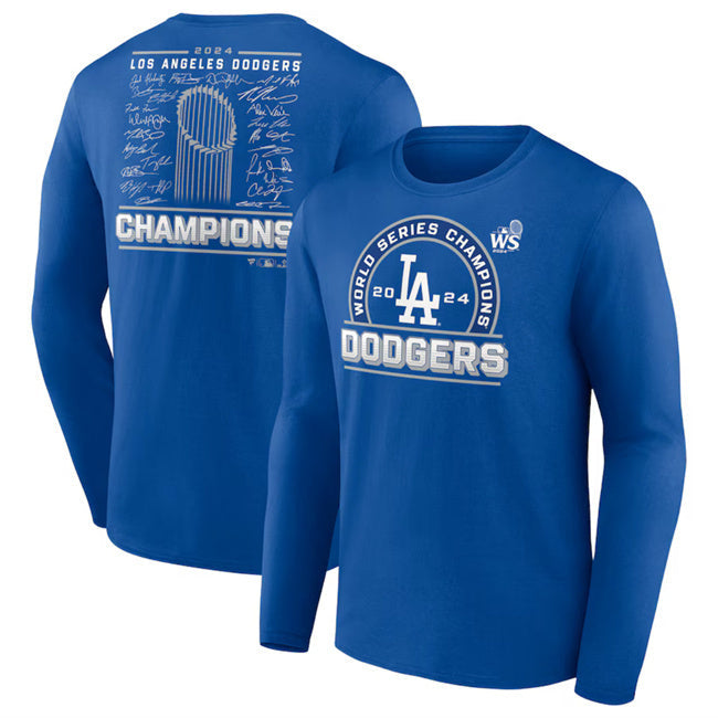 Los Angeles Dodgers Royal 2024 World Series Champions Signature Roster Baseball Jersey baseball jersey product view 1