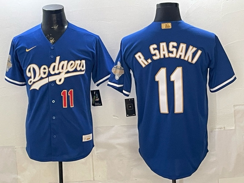 Los Angeles Dodgers #11 Roki Sasaki Dodgers Blue Gold Adult Baseball Jersey baseball jersey product view 1
