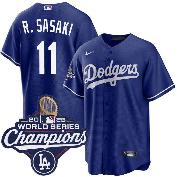 Los Angeles Dodgers #11 Roki Sasaki Royal 2025 Alternate World Series Champions Jersey Baseball Jersey baseball jersey product view 1
