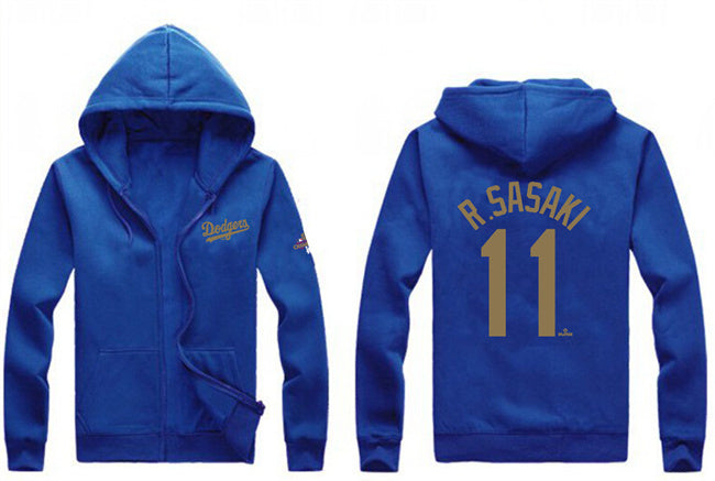 Los Angeles Dodgers #11 Roki Sasaki Royal Gold 2024 World Series Champions Full-Zip Baseball Jersey baseball jersey product view 1