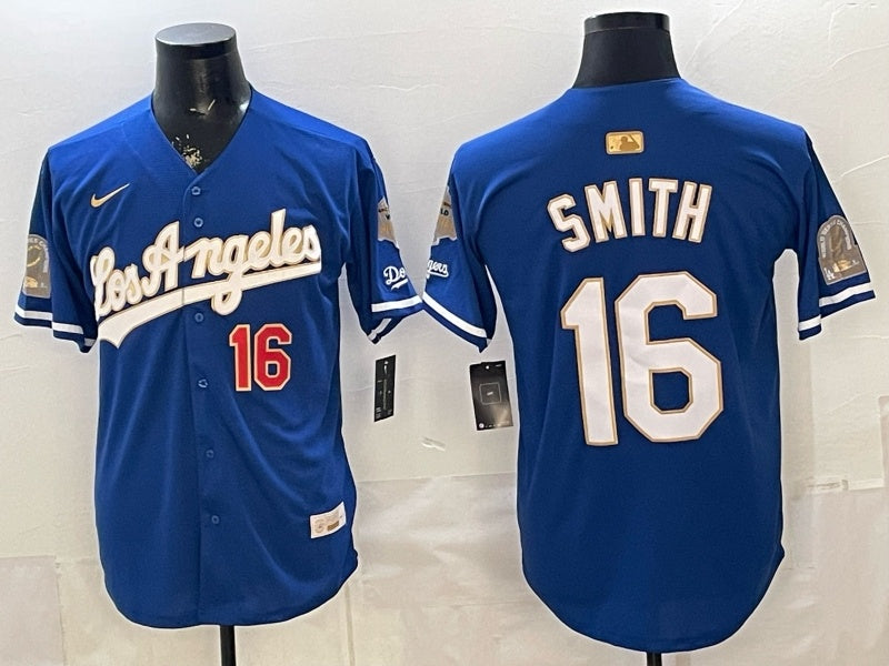 Los Angeles Dodgers #16 Will Smith Dodgers Blue Gold Adult Baseball Jersey baseball jersey product view 1