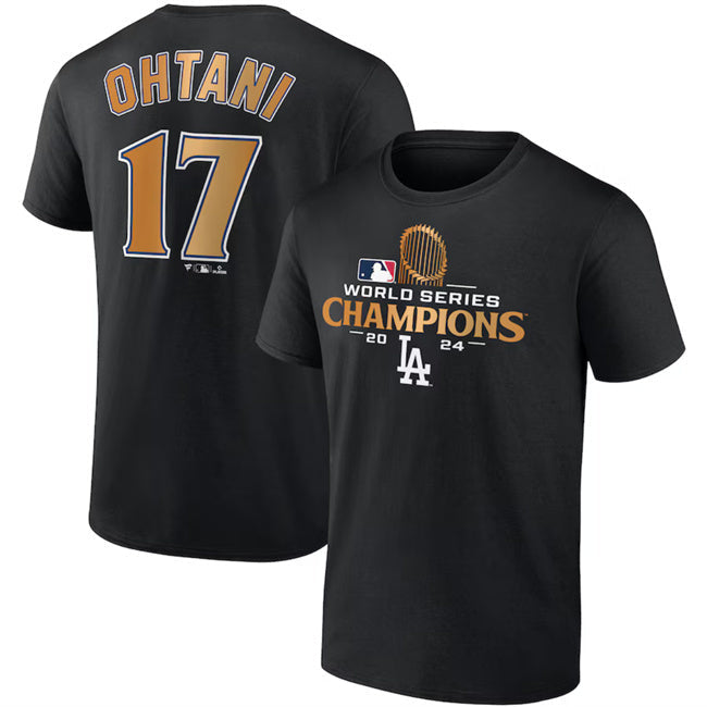 Los Angeles Dodgers #17 Shohei Ohtani Black 2024 World Series Champions Name & Baseball Jersey baseball jersey product view 1