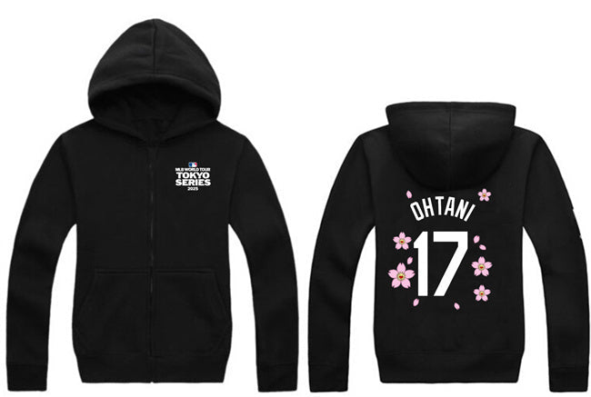 Los Angeles Dodgers #17 Shohei Ohtani Black 2025 Tokyo Series Full-Zip Hoodie Baseball Jersey baseball jersey product view 1