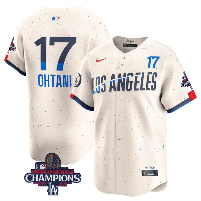 Los Angeles Dodgers #17 Shohei Ohtani Cream 2024 World Series Champions City Connect Baseball Jersey baseball jersey product view 1