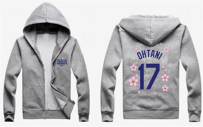 Los Angeles Dodgers #17 Shohei Ohtani Gray 2025 Tokyo Series Full-Zip Hoodie Baseball Jersey baseball jersey product view 1