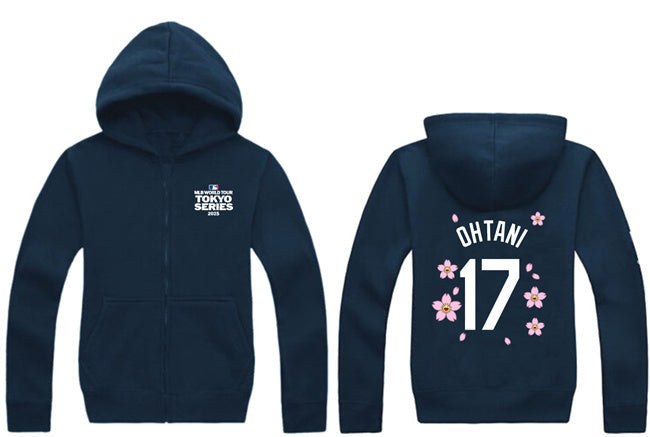 Los Angeles Dodgers #17 Shohei Ohtani Navy 2025 Tokyo Series Full-Zip Hoodie Baseball Jersey baseball jersey product view 1