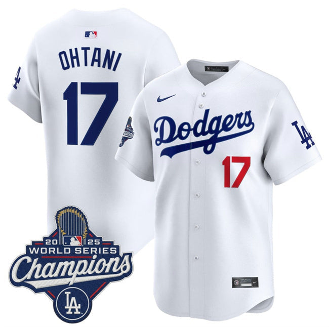 Los Angeles Dodgers #17 Shohei Ohtani White 2025 World Series Champions Patch Home Baseball Jersey baseball jersey product view 1