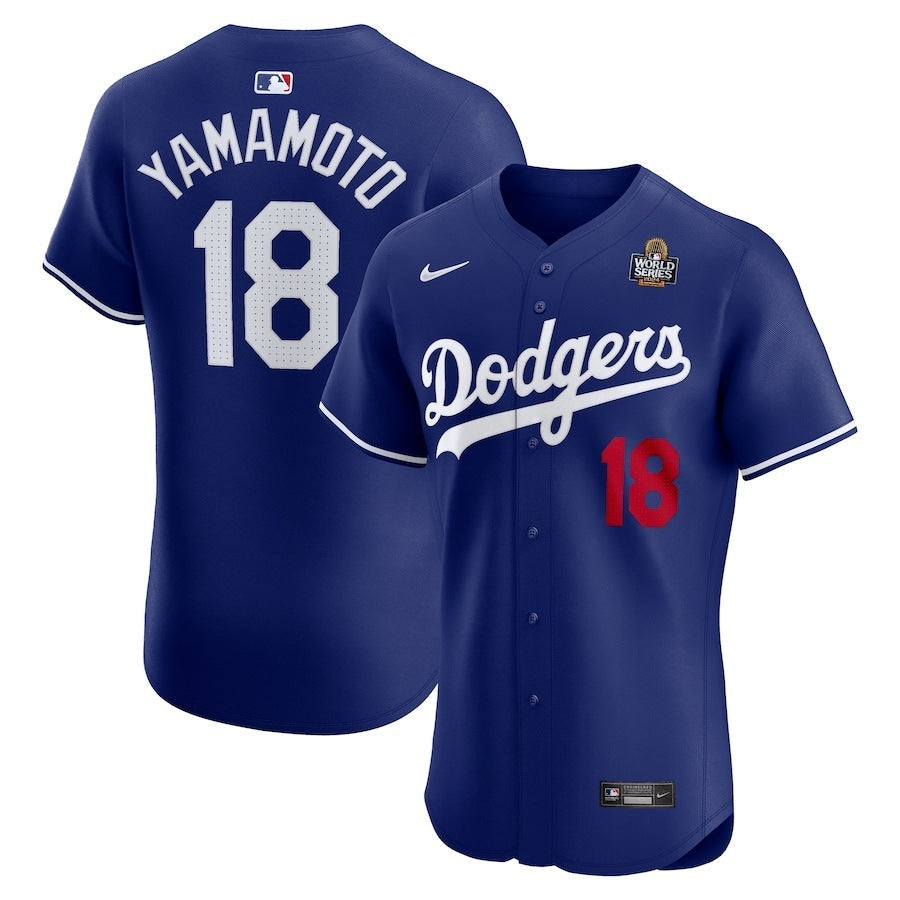 Los Angeles Dodgers #18 Yoshinobu Yamamoto 2024 World Series Alternate Elite Player Jersey - Royal baseball jersey product view 1