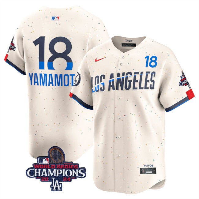 Los Angeles Dodgers #18 Yoshinobu Yamamoto Cream 2024 World Series Champions Baseball Jersey baseball jersey product view 1