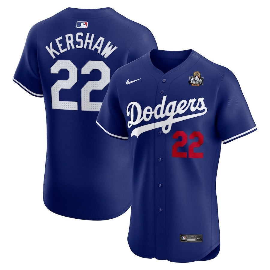 Los Angeles Dodgers #22 Clayton Kershaw 2024 World Series Alternate Elite Player Jersey - Royal baseball jersey product view 1