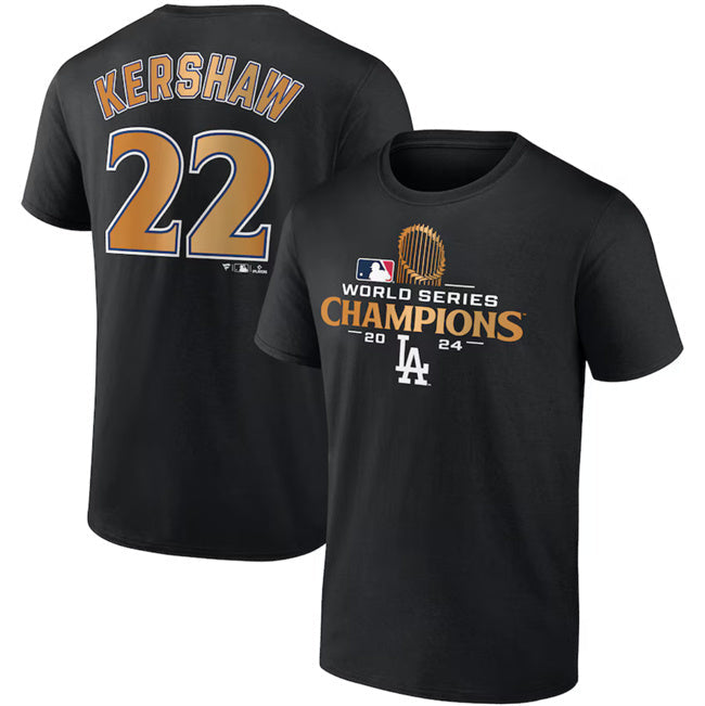 Los Angeles Dodgers #22 Clayton Kershaw Black 2024 World Series Champions Name & Baseball Jersey baseball jersey product view 1