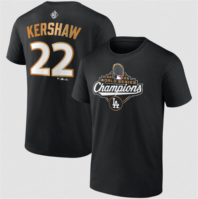Los Angeles Dodgers #22 Clayton Kershaw Black 2025 World Series Champions Name & Baseball Jersey baseball jersey product view 1
