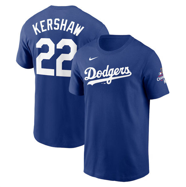 Los Angeles Dodgers #22 Clayton Kershaw Royal 2024 World Series Champions Name & Baseball Jersey baseball jersey product view 1